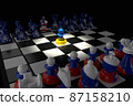3D render illustration. Concept of Russia invades Ukraine. Check board. 87158210