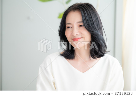 A beautiful Asian (Japanese) woman who cares about her skin condition and smiles. Close-up copy space available A beautiful Asian (Japanese) woman who cares about her skin condition and smiles. Close-up copy space available 87159123
