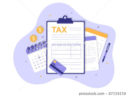 Tax Form of State Government Taxation with Forms, Calendar, Audit, Calculator or Analysis to Accounting and Payment in Flat Background Illustration 87159159