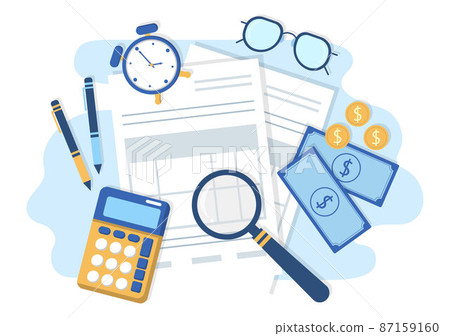 Tax Form of State Government Taxation with Forms, Calendar, Audit, Calculator or Analysis to Accounting and Payment in Flat Background Illustration 87159160