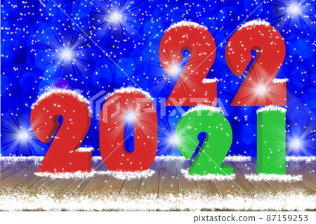 2022 Text on wood table top with snow and decorative light bokeh background 2022 Text on wood table top with snow and decorative light bokeh background 87159253