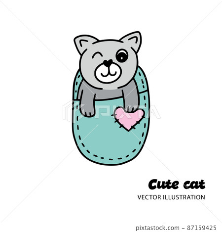 Cute cat in pocket kids illustration. 87159425