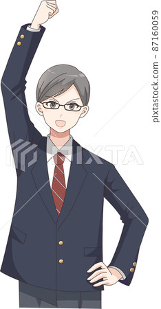 膽量姿勢，微笑男學生（眼鏡），西裝外套衣服，格子 87160059