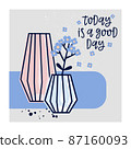 Vector illustration of a flower arrangement in pastel colors. Flowers with vase and lettering composition. For Valentine's Day. Poster for the interior, postcard, congratulation. In hand-drawn style 87160093