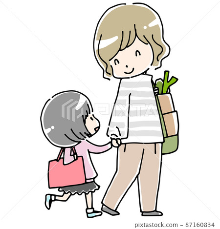 Parent and child holding hands and walking 87160834