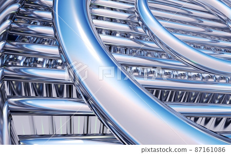 Abstract background with chrome circles over metallic pipes. 3D illustration Abstract background with chrome circles over metallic pipes. 3D illustration 87161086