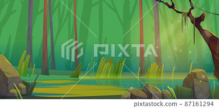 Cartoon forest pond or swamp background, deep wood Cartoon forest pond or swamp background, deep wood 87161294