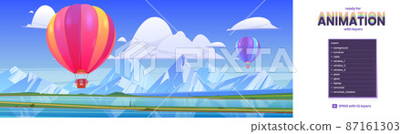 Parallax background with flying hot air balloons 87161303