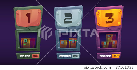 Game shop wooden boards with treasure chests 87161355