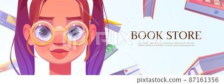 Book store cartoon banner with young woman face 87161356