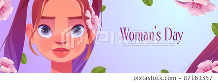 Womens day poster with pretty girl and flowers 87161357