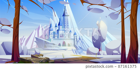 Road to castle on hill in winter Road to castle on hill in winter 87161375