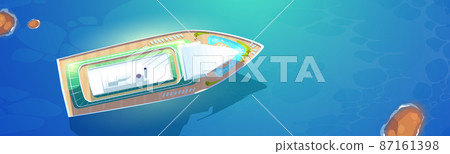 Top view of sea and cruise ship with pool on deck Top view of sea and cruise ship with pool on deck 87161398