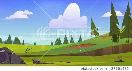 Cartoon nature landscape green field or meadow Cartoon nature landscape green field or meadow 87161485