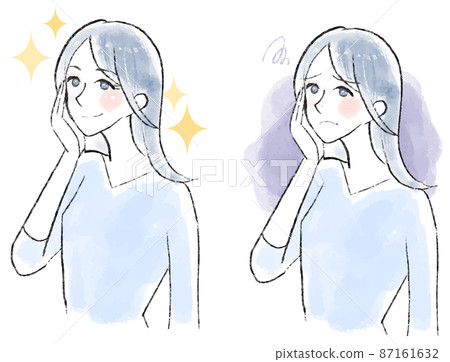 一組擔心皮膚粗糙的女性插畫 一組擔心皮膚粗糙的女性插畫 87161632
