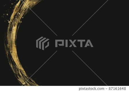 黑色背景上的金色畫筆描邊曲線，左抽象深色日式畫筆複製空間飛濺夜東方 87161648