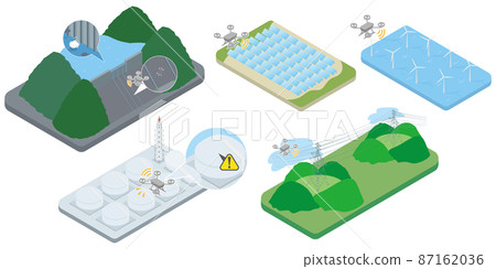 A set of isometric illustrations of drones that... - Stock Illustration ...