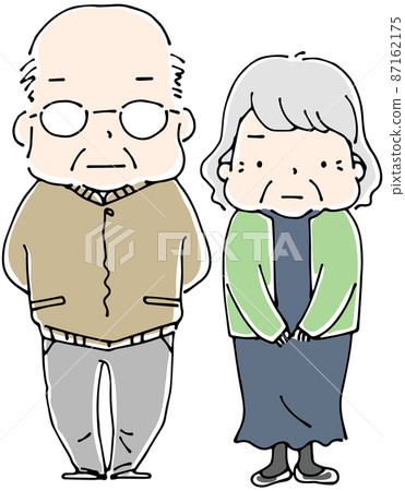 The whole body of an old man and an old woman standing side by side The whole body of an old man and an old woman standing side by side 87162175