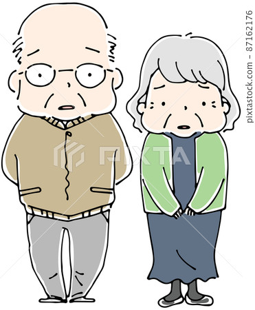 The whole body of an old man and an old woman standing side by side The whole body of an old man and an old woman standing side by side 87162176