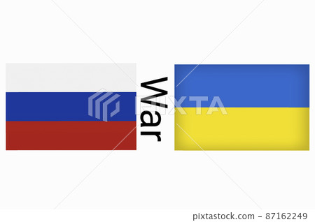 Ukraine vs Russia in world war crisis concept. Clash and military war conflict between Ukrainian and Russian country and nation. Flags of the two countries. Peace, no war, stop them. Flag symbols Ukraine vs Russia in world war crisis concept. Clash and military war conflict between Ukrainian and Russian country and nation. Flags of the two countries. Peace, no war, stop them. Flag symbols 87162249