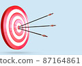 Target and arrow on blue minimal background. business concept.3d render illustration. 87164861