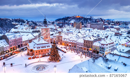 Brasov, Romania - Winter Christmas landscape in Transylvania 87165067