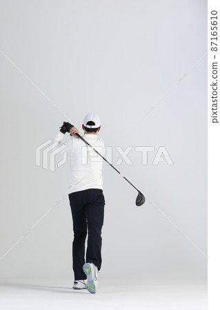 golf sports player, asian korean man with golf club in studio 87165610