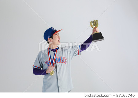 baseball sports player, asian korean man with trophy baseball sports player, asian korean man with trophy 87165740