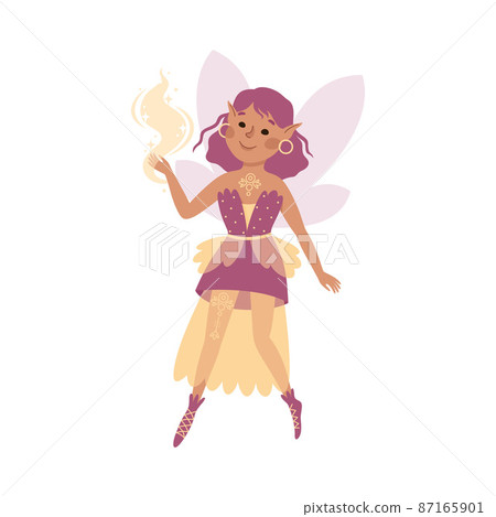 Cute Girl Fairy Flying with Wings and Smiling Vector Illustration 87165901