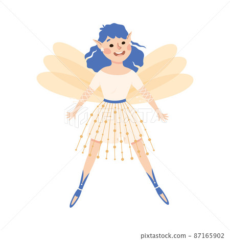 Cute Girl Fairy with Blue Hair Flying with Wings Vector Illustration Cute Girl Fairy with Blue Hair Flying with Wings Vector Illustration 87165902