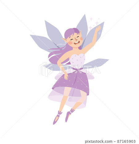 Cute Girl Fairy with Purple Hair Flying with Wings Vector Illustration Cute Girl Fairy with Purple Hair Flying with Wings Vector Illustration 87165903
