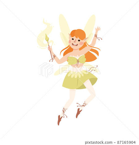 Cute Girl Fairy Flying with Wings Holding Magic Wand Vector Illustration Cute Girl Fairy Flying with Wings Holding Magic Wand Vector Illustration 87165904