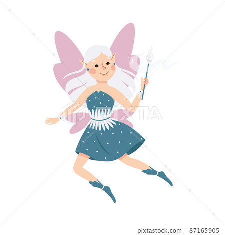 Cute Girl Fairy Flying with Wings Holding Magic Wand Vector Illustration Cute Girl Fairy Flying with Wings Holding Magic Wand Vector Illustration 87165905