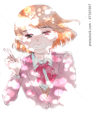 Peace sign schoolgirl / sunbeams 87165907
