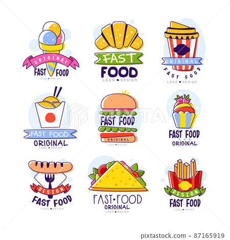 Fast Food Logo with Sandwich and Hamburger Element Vector Set Fast Food Logo with Sandwich and Hamburger Element Vector Set 87165919