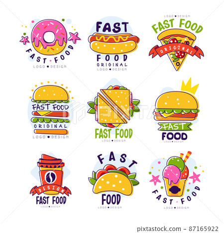 Fast Food Logo with Sandwich and Hamburger Element Vector Set Fast Food Logo with Sandwich and Hamburger Element Vector Set 87165922