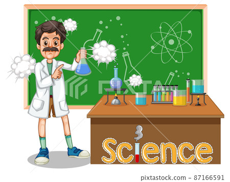 Scientist man cartoon character with laboratory equipments 87166591
