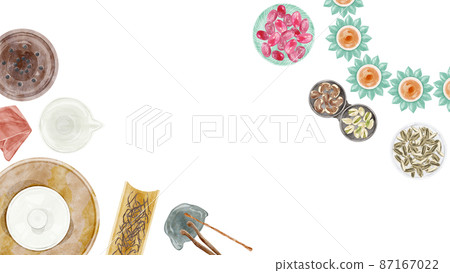中國茶會工具手繪水彩風格插圖 87167022