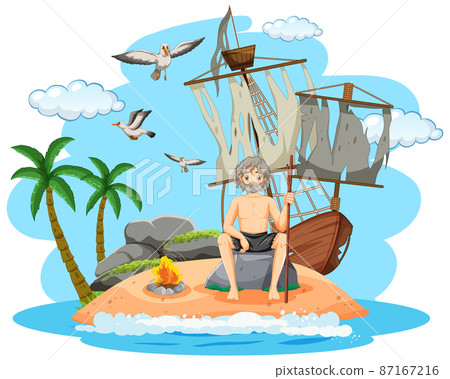A man on deserted island isolated A man on deserted island isolated 87167216