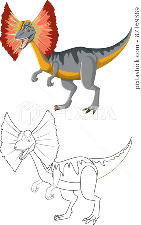 Dilophosaurus dinosaur with its doodle outline on white background 87169389