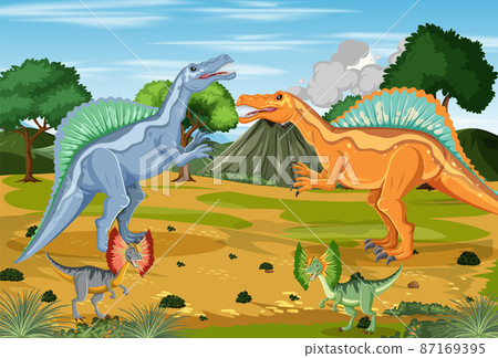 Dinosaur in prehistoric forest scene 87169395