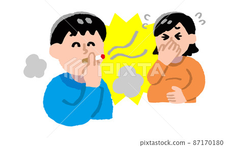 Men in plain clothes smoking cigarettes and pregnant women who want to smoke (hand-painted color) 87170180