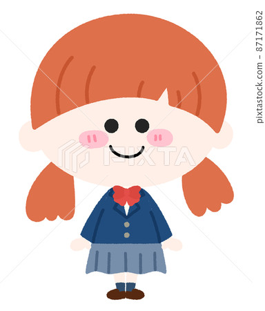 一個穿著制服的可愛女孩帶著微笑的插圖。穿裙子的版本。 87171862