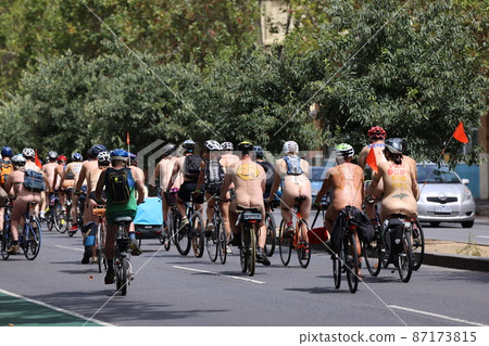 Naked bike ride event in Melbourne, Australia Naked bike ride event in Melbourne, Australia 87173815