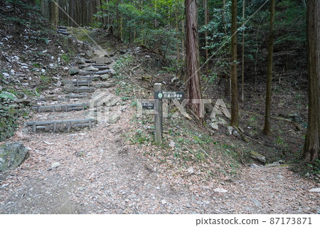 A signpost on the mountain trail from Gyodosan to Jyoinji Temple in Ashikaga City, Tochigi Prefecture 87173871