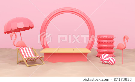 3d rendering box podium palm leaves with summer background. 87173933
