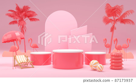 3d rendering box podium palm leaves with summer background. 3d rendering box podium palm leaves with summer background. 87173937