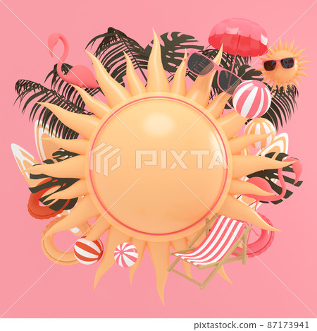 3d rendering box podium palm leaves with summer background. 3d rendering box podium palm leaves with summer background. 87173941