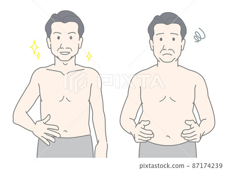 中年男性的腹圍、腹薄、飲食圖解前後對比 中年男性的腹圍、腹薄、飲食圖解前後對比 87174239