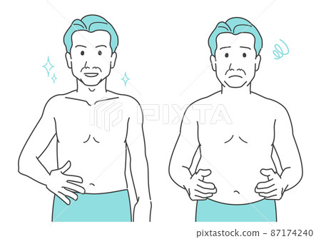 中年男性的腹圍、腹薄、飲食圖解前後對比 87174240